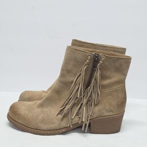 Born BOC Boots Womens 10 Beige Suede Fringed Ankle Booties Western Boho Cowgirl